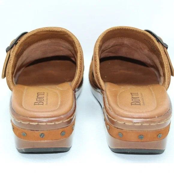 Born Womens 8 Brown Suede Leather Buckle Clogs Mules Platform Wedge  NWOB - Picture 5 of 9